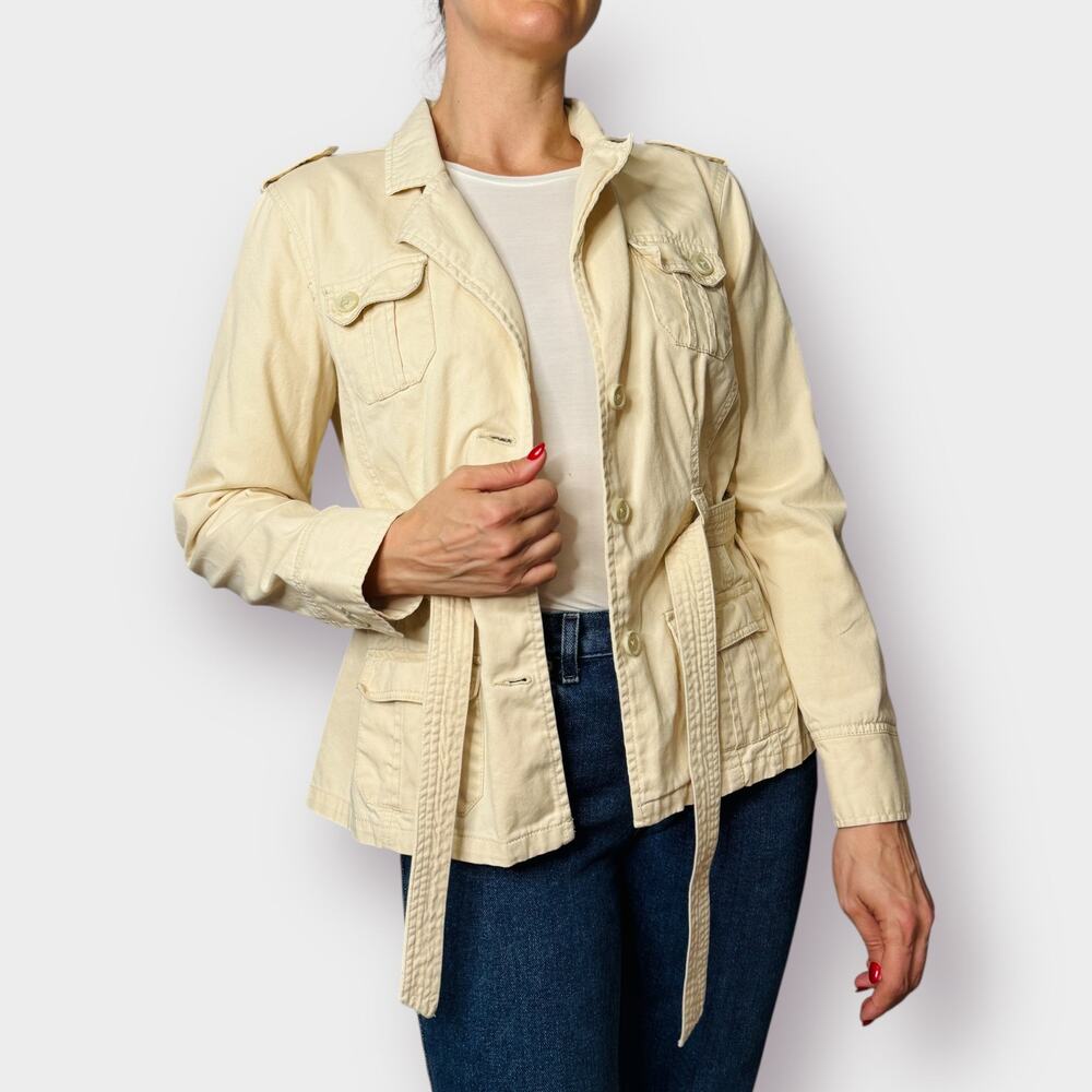 Y2K French Cuff Khaki Belted Jacket Size M/L - Picture 2 of 8
